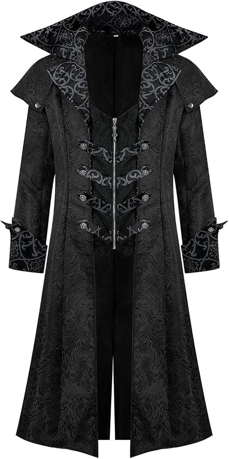 Men's Gothic Steampunk Tailcoat Medieval Vampire Jacket Coat Halloween Cosplay Party Costume.