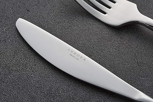 Miniatura 5 de Annova Juego de 24 cubiertos de acero inoxidable forjado de alta calidad, 6 tenedores, 6 cuchillos, 6 cucharas de cena, 6 cucharas de postre,