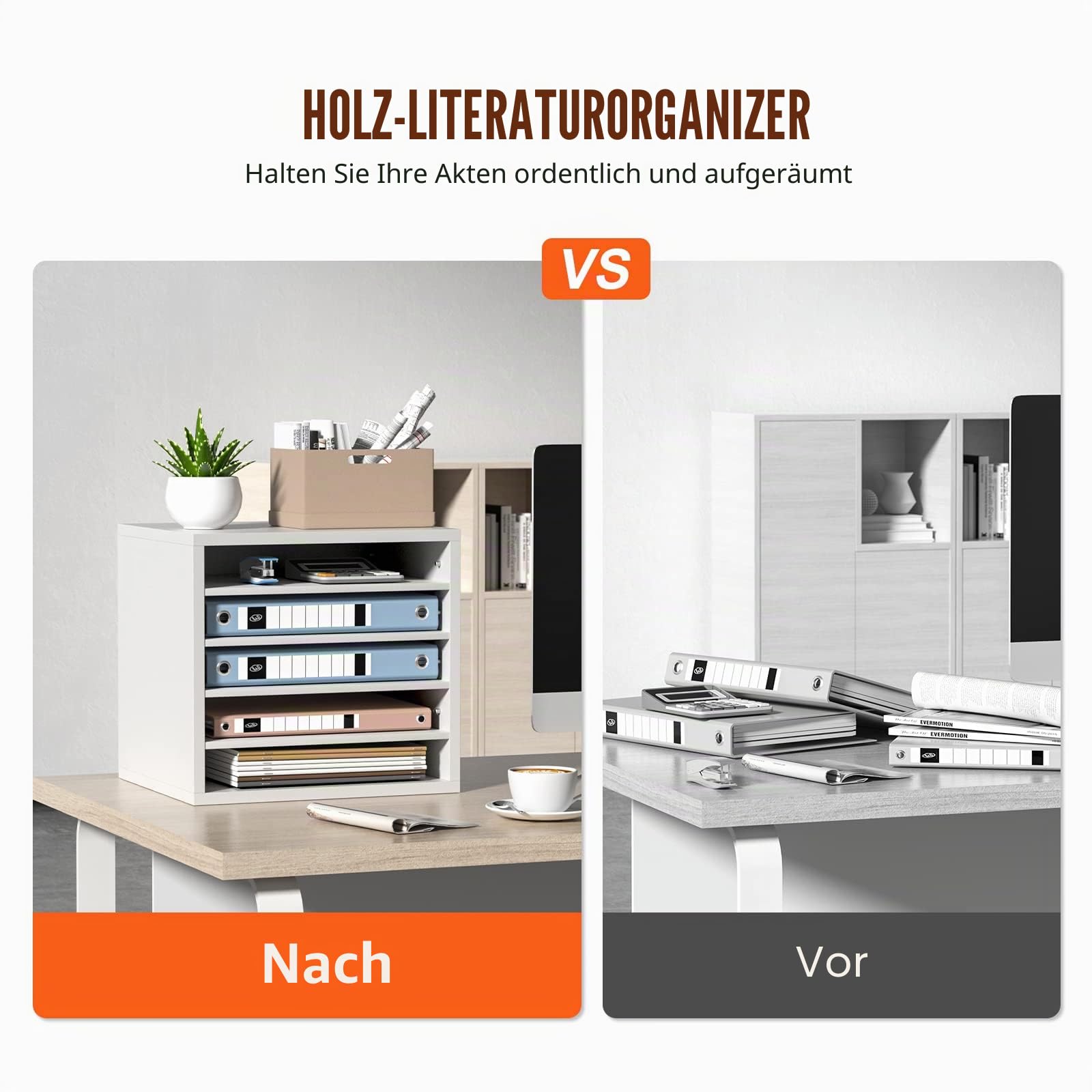 VEVOR 355 x 305 x 330 mm Briefablage Schreibtisch Organizer, 2,3–5,6 cm Einstellbar A4 Stapelbar Quer, Papierablage, Aufbewahrung Schreibtisch Ablagesystem Organisation, Ablage (Weiß, 5 Fächer)