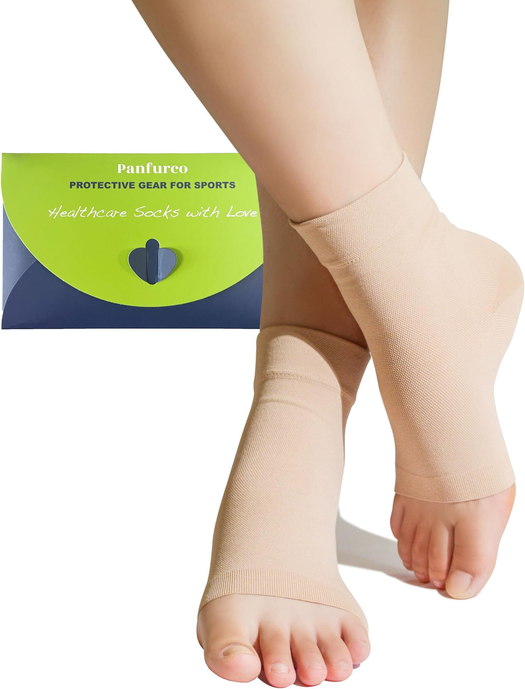 Compression Ankle Support Sleeves Relieve Ankle Pain,— Lightweight, Breathable, Ideal for Plantar Fasciitis, Neuropathy functional Socks - Women & Men (M, Beige)