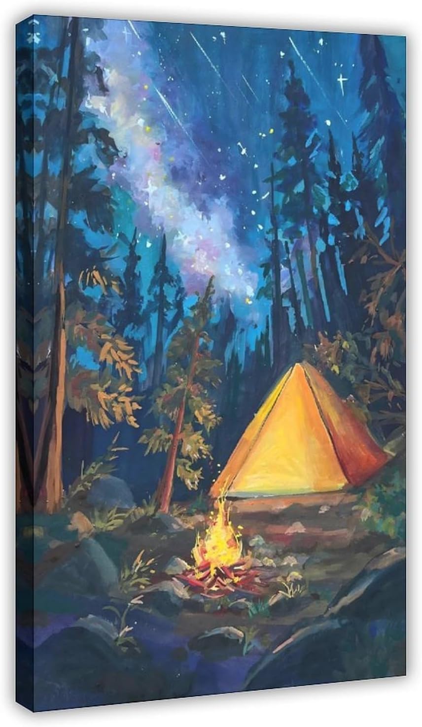 Wigonda Camping Night Cute Canvas Poster Wall Art Prints Room Aesthetic Murals Bedroom And Living Decorations Frame 16x24inch
