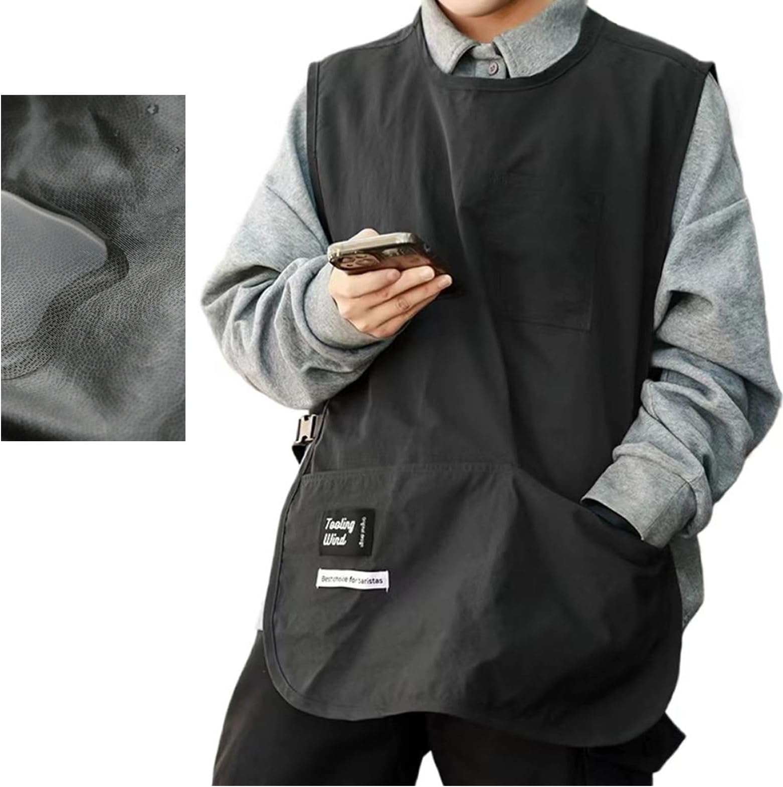 Waterproof Cobbler Apron for Women with 4 Pockets, PE Nylon Vested Smock Buckle Design for Men Kitchen Garden Cooking