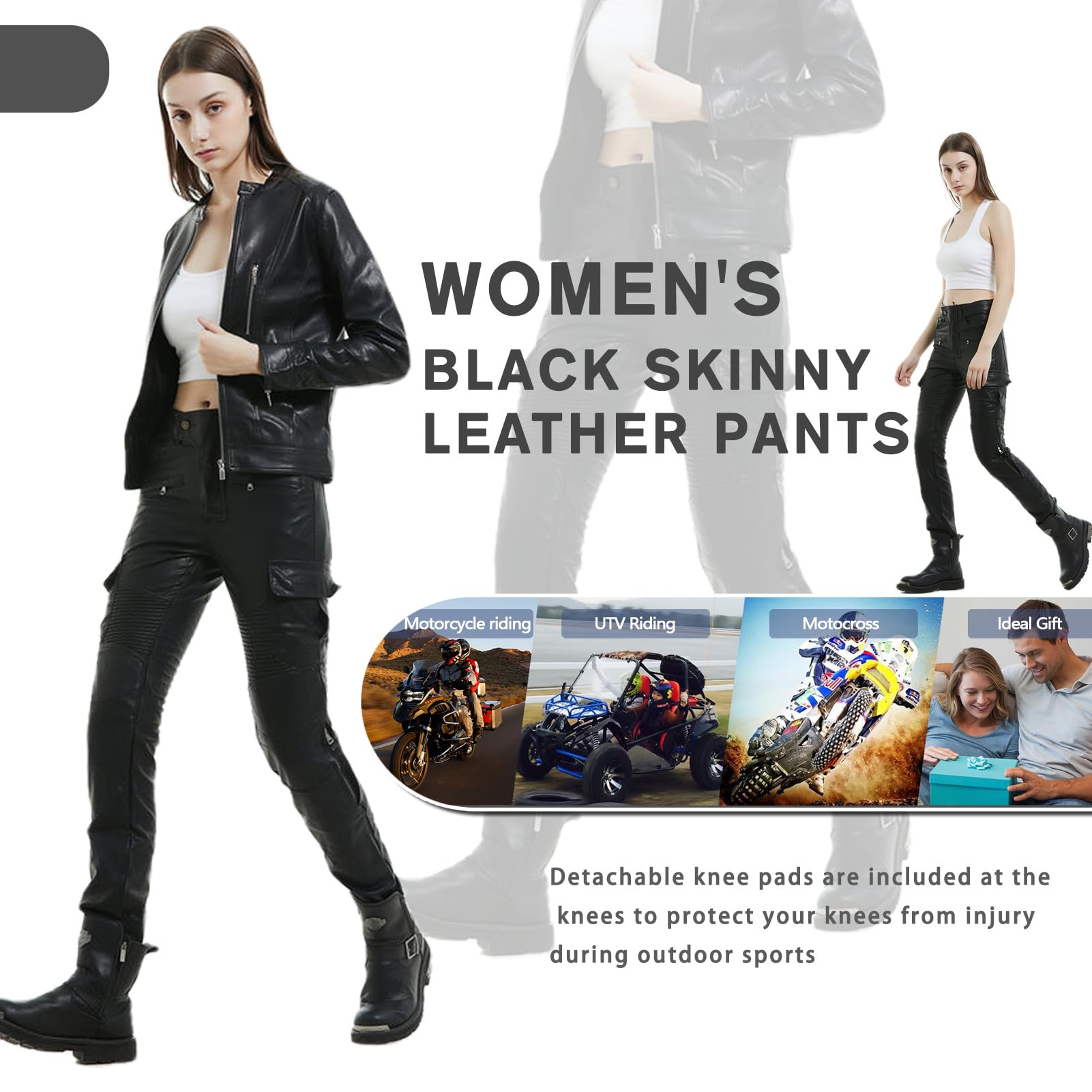 Jeans da moto da donna Pantaloni protettivi per moto Pantaloni da moto rivestiti in PU impermeabili antivento,con 2 paia di protezioni per fianchi e ginocchia rimovibili (Black-C,M)