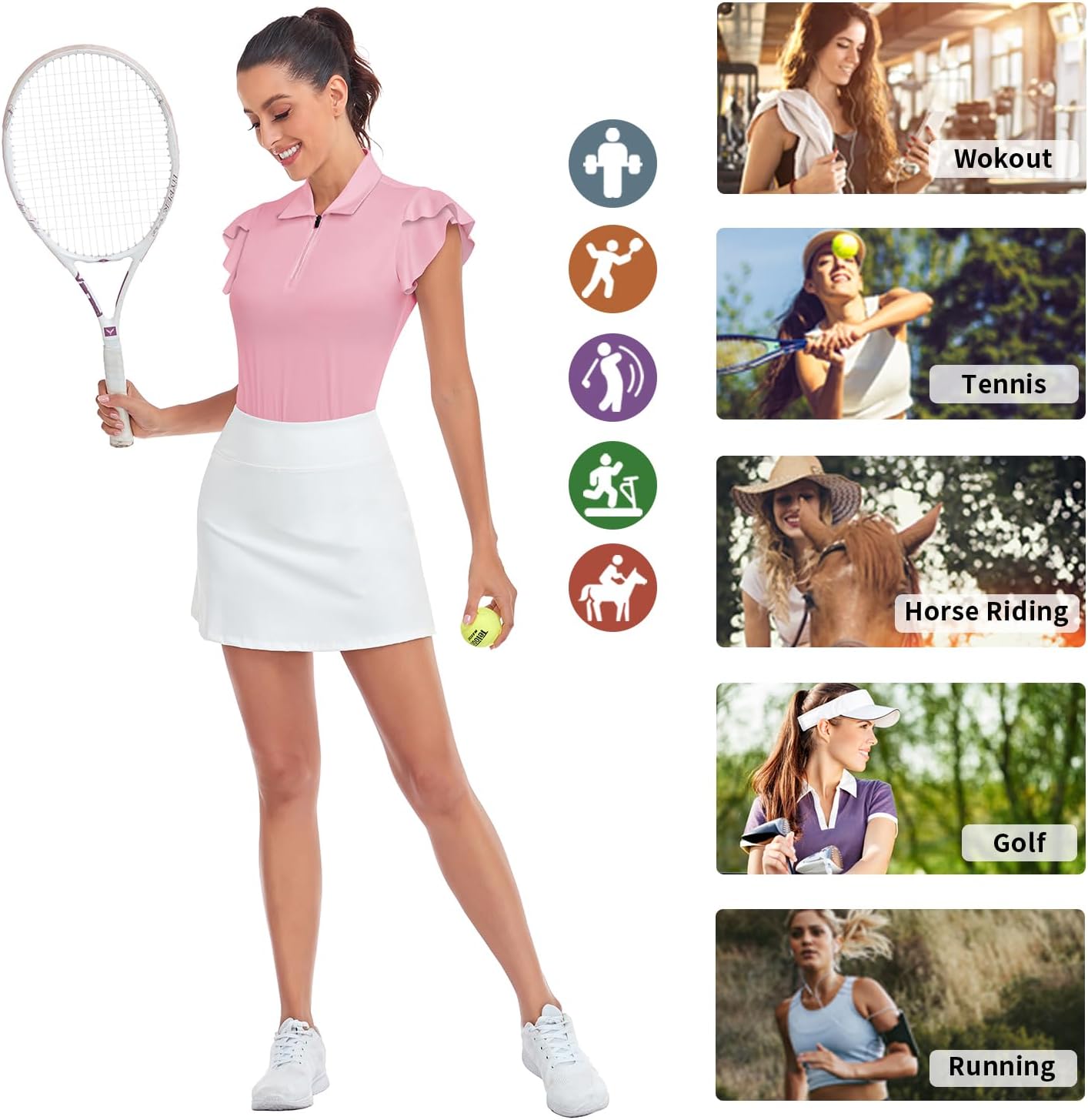 Soneven Womens Petal Sleeve Golf Shirts Moisture Wicking Lady Golf Apparel Print Tennis Sport T Shirt