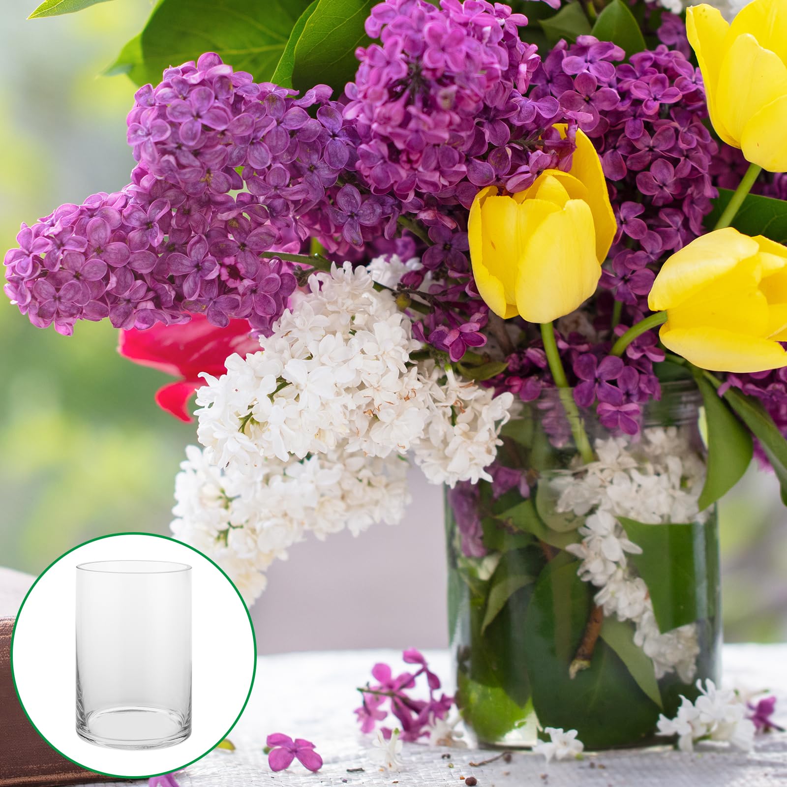 Lot de 12 Vases Cylindriques en Verre Transparent 8.5x10cm, Petit Vase en Verre pour Tischdeko, Roses, Tulipes, Photophore Verre