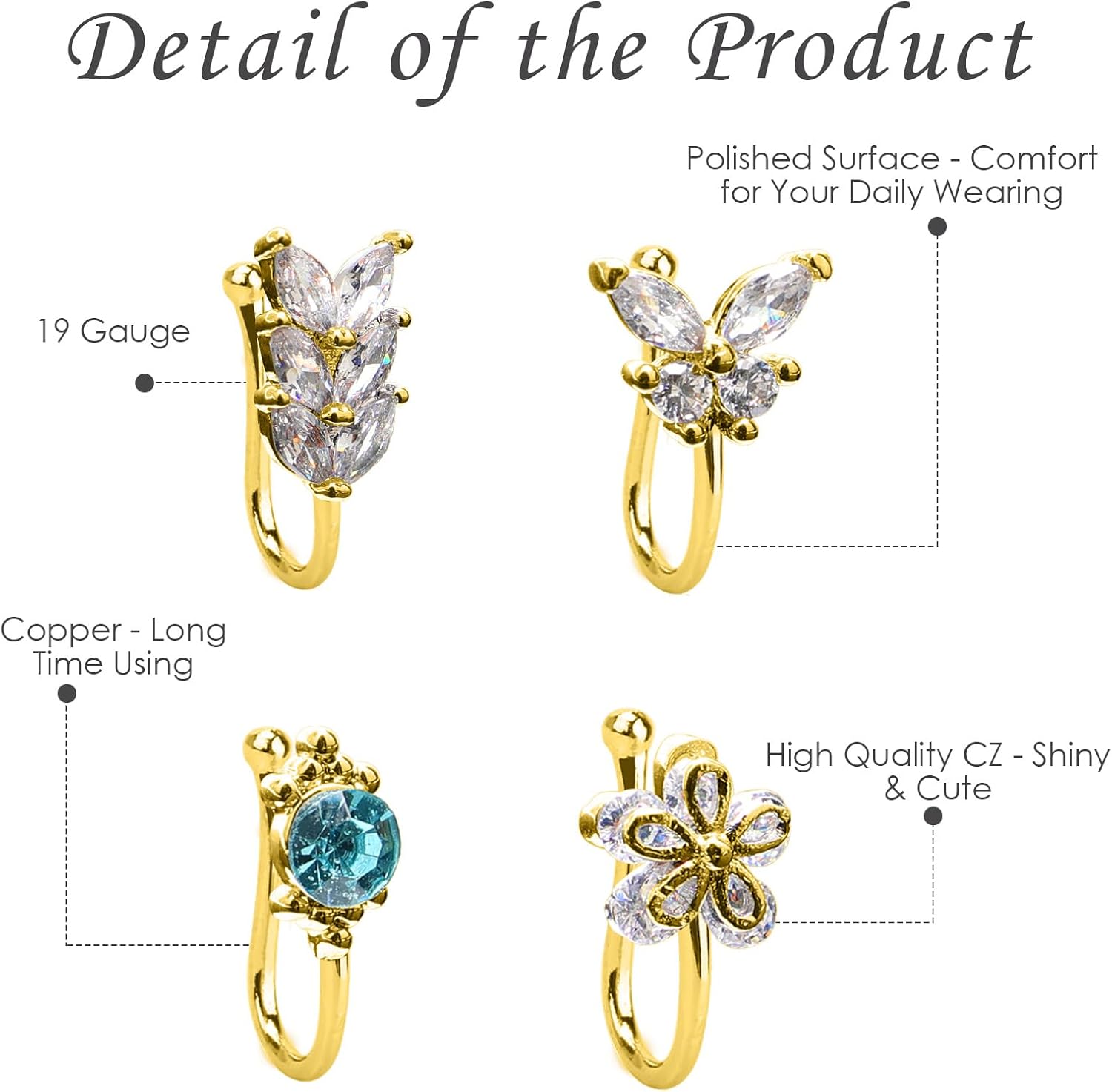CrazyPiercing Fake Nose Ring CZ African Nose Cuffs Gold/Silver/Rose Gold Faux Septum Nose Rings Clip on Nose Jewelry for Woman Non Pierced Jewelry