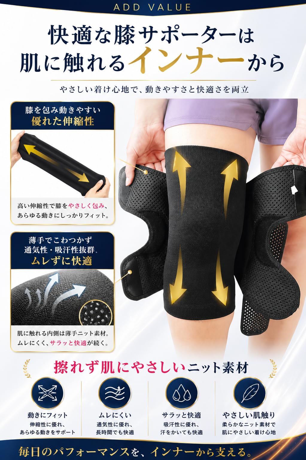 Amazon.co.jp: Knee Supporter with Inner Lining to Stay in Place