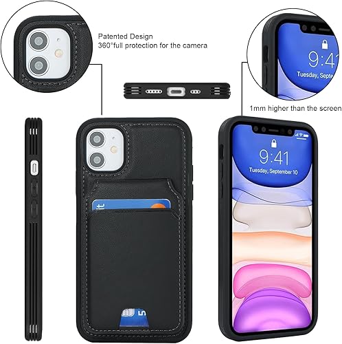 Miniatura 7 de Havaya Funda para iPhone 11 con tarjetero y correa para muñeca, funda a prueba de golpes, color rojo vino