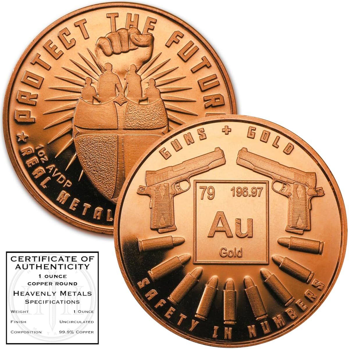 Guns & Gold Safety in Numbers - Protect The Future Real Metal, Real Value - 1 oz .999 Pure Copper Round Bullion Coin in Capsule - COA by Heavenly Metals