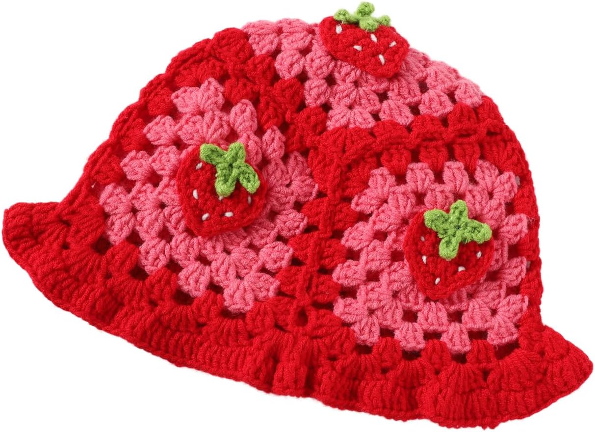 Fiewmay Crochet Bucket Hat for Women Handmade Floral Hat Portable Knitted Elastic Cute Beach Hat for Vacation Traveling - Image 2