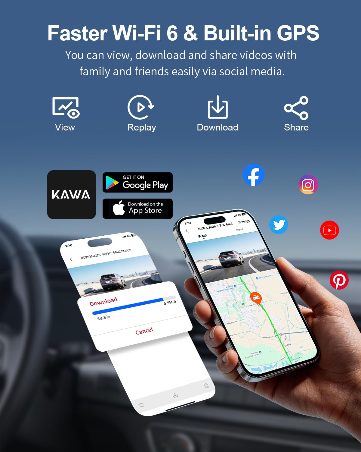 KAWA 4K Mini Dash Cam anteriore, controllo vocale, schermo stealth, fotocamera auto 2K HDR NightEagle Engine, Wi-Fi 6 e GPS integrati, modalità parcheggio in buffer 24/7, supporto 256GB Max