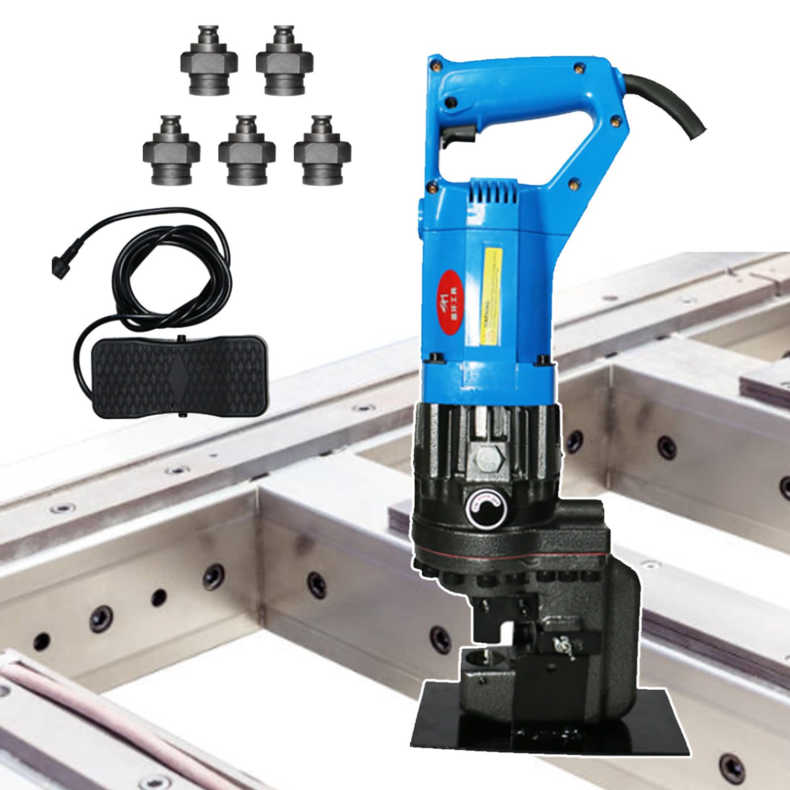 Potente punzonadora hidráulica | Perforadora de Metal Manual eléctrica de 1200 W para Placa de Aluminio, Cobre y Hierro | Incluye 5 Troqueles y Interruptor de pie. (110V)