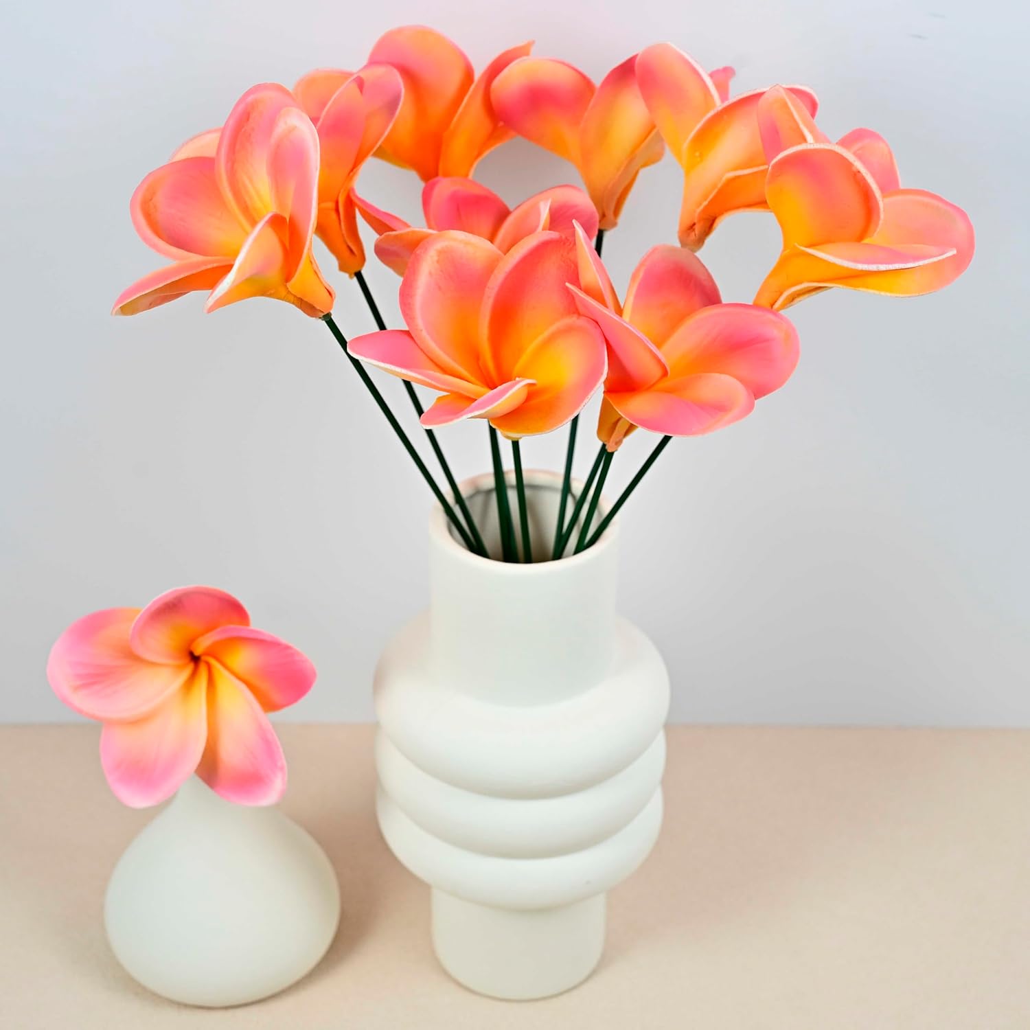 20pcs Pink Orange Color PU Real Touch Lifelike Artificial Hawaiian Plumeria Frangipani Flower Detachable Flower Stems Wedding Home Party Decoration