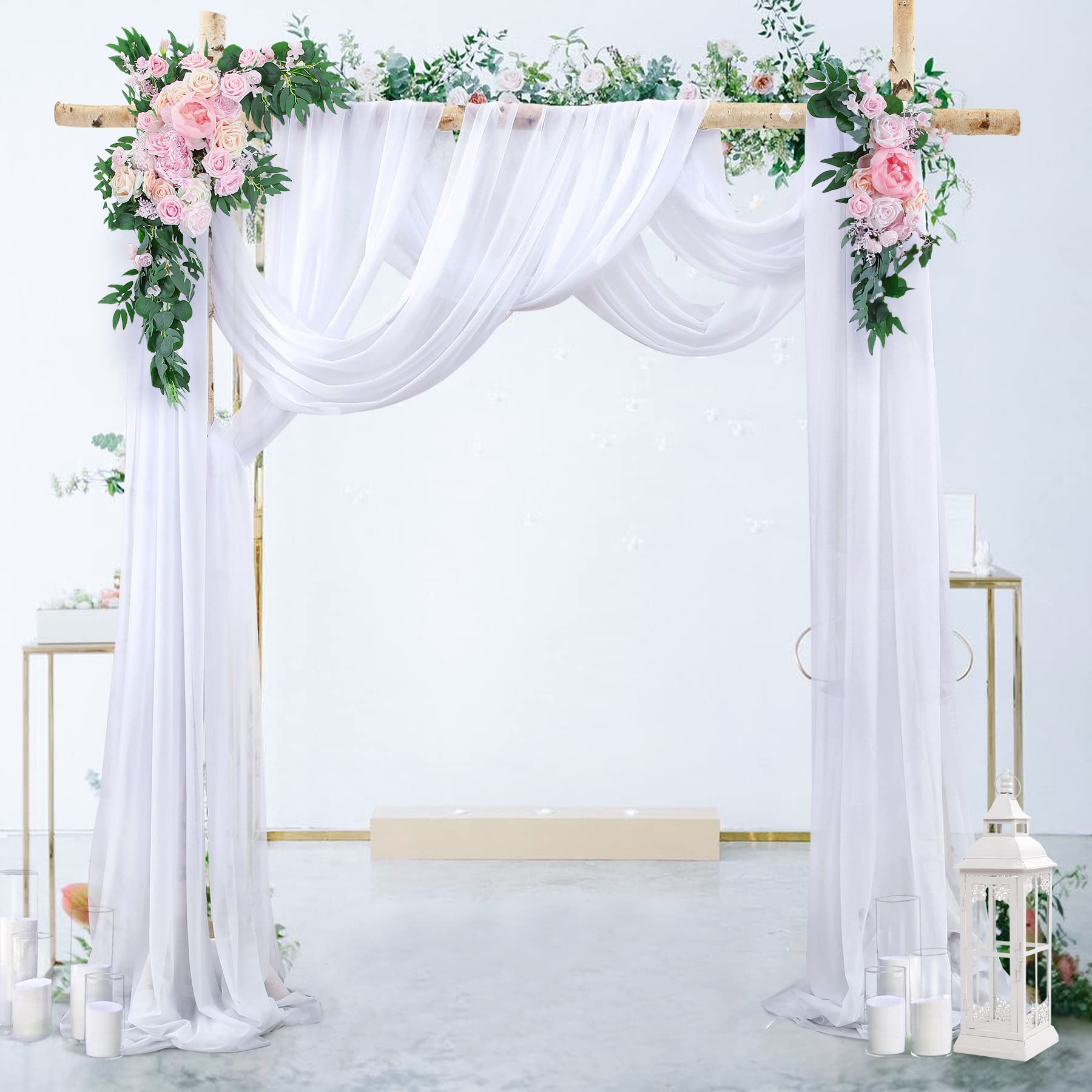 Vorhang für Hochzeitsbögen, Drapierstoff, weiß, 4 Paneele, transparenter Hintergrund, Vorhang für Zeremonie, Hochzeitsbögen, Dekoration, 4,8 m Länge x 71,1 cm Breite