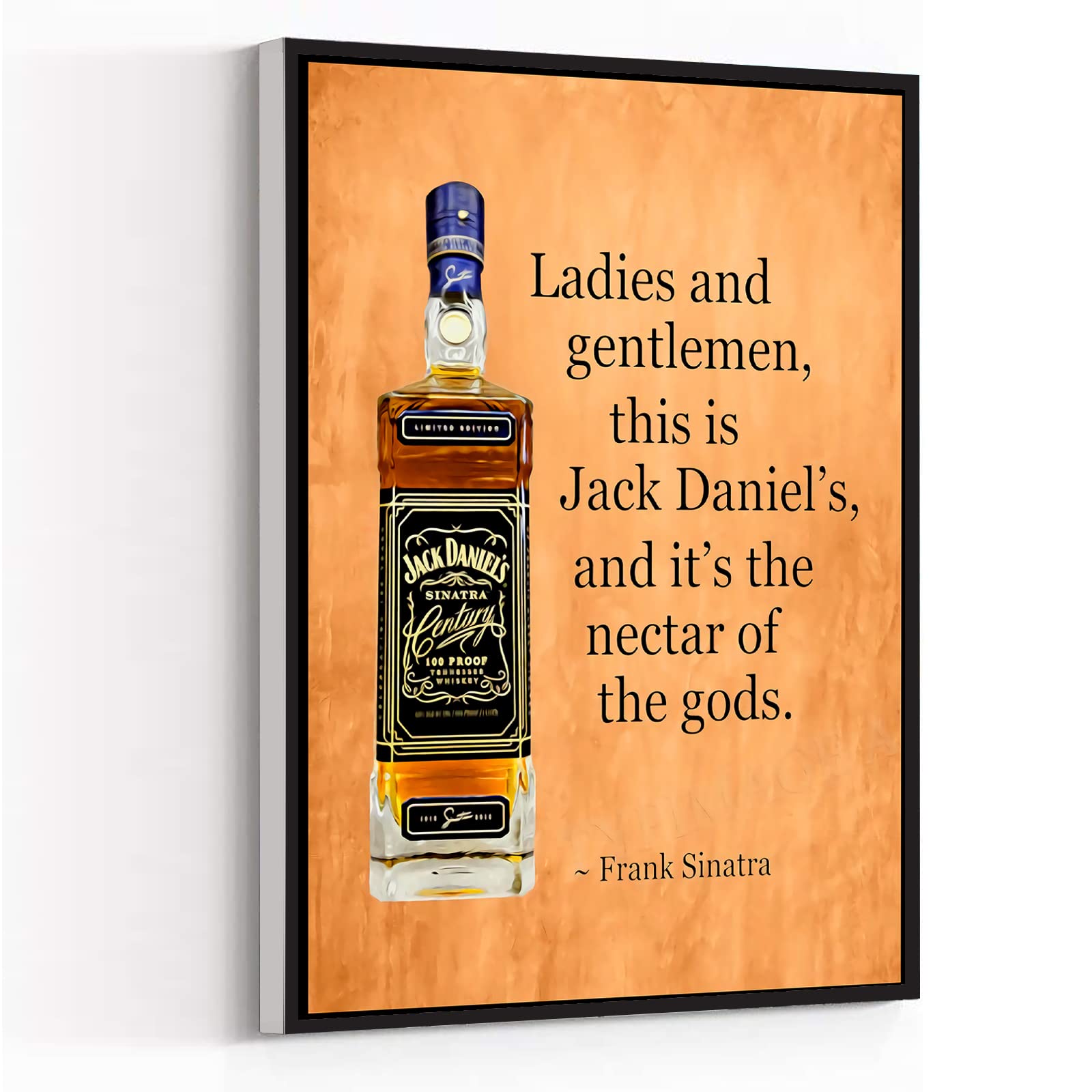 Office Wall Decorations Frank Sinatra Quote Gift for Him Home Bar Print Whiskey Print Digital Oil Painting Whiskey Art Print Jack Daniels Painting Country Bathroom Decor,16''X24''Framed Modern Canvas Wall Art