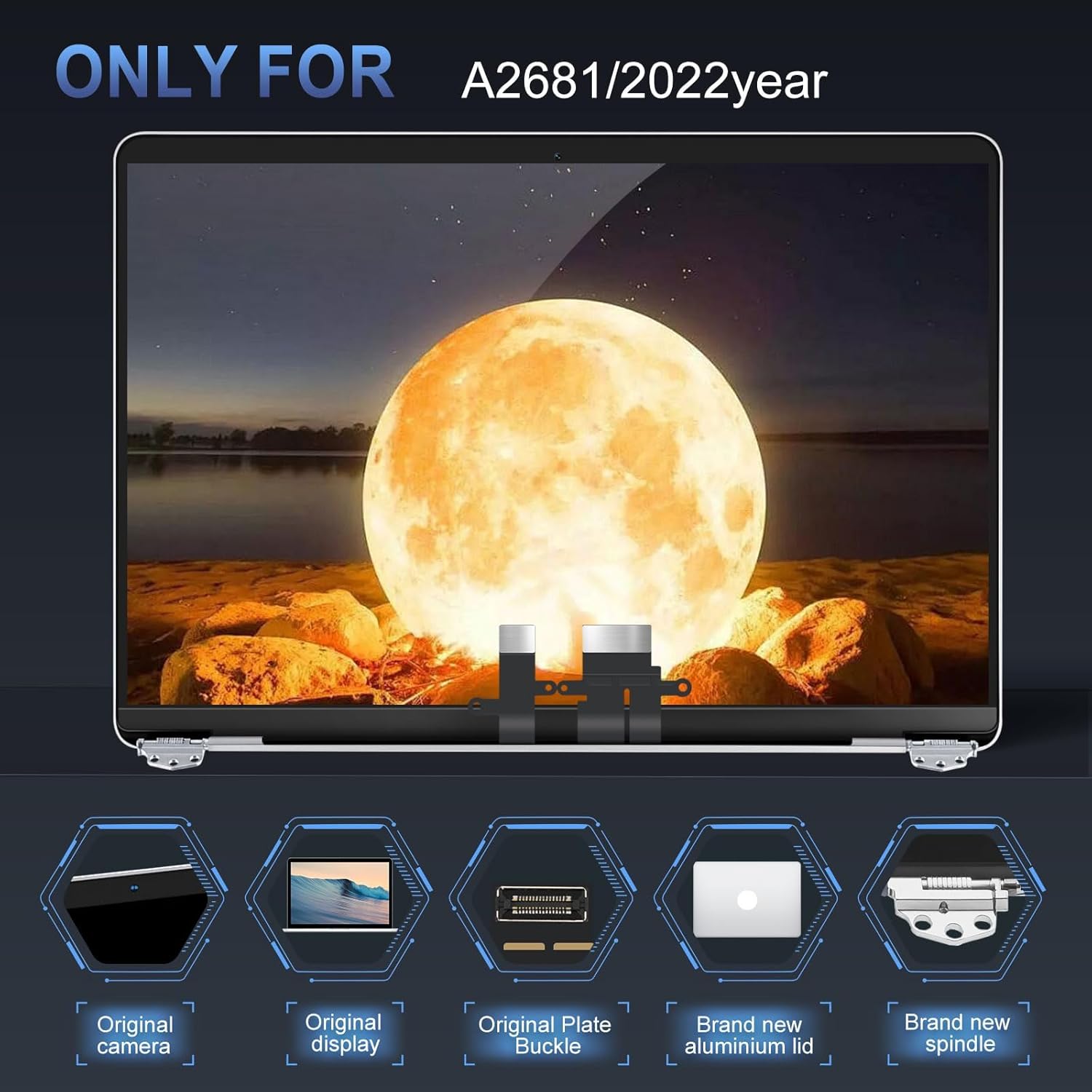 Replacement Screen for MacBook Air M2 A2681 2022 13.6" (EMC 4074) Full LCD Screen 2560x1664 Display Assembly (A2681-Starlight-New)