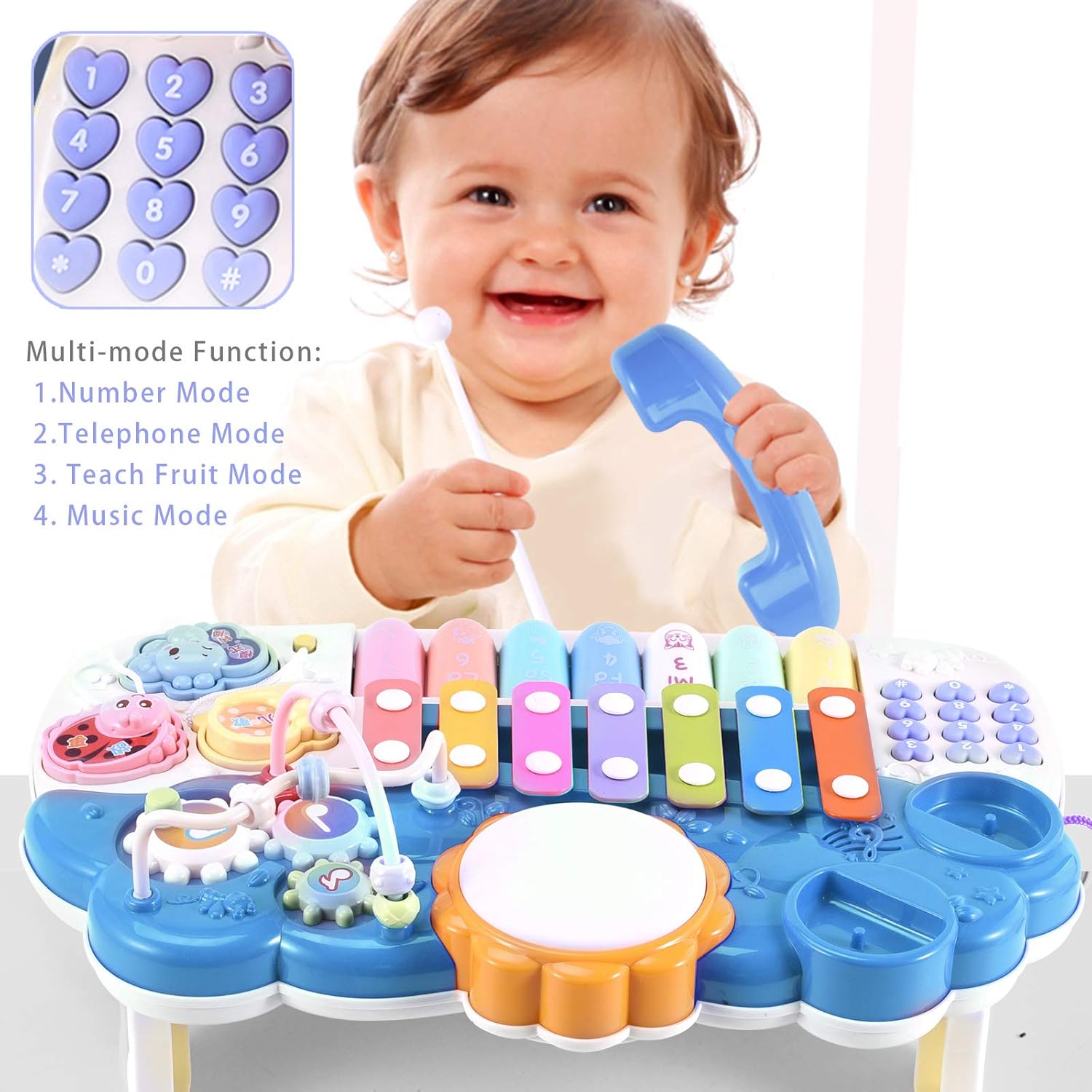Baby Musical Toys- Multifunction Toys Kids Drum Set with Phone Bead Maze Gear Xylophone Piano Electronic Learning Toys for Baby Infant Toddler Birthday Gifts for Kids : Toys & Games