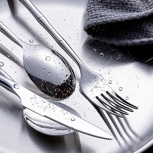 Miniatura 8 de Juego de cubiertos de 24 piezas de acero inoxidable color oro rosa para 6, cubiertos modernos para el hogar, elegantes cucharas de cubertería,