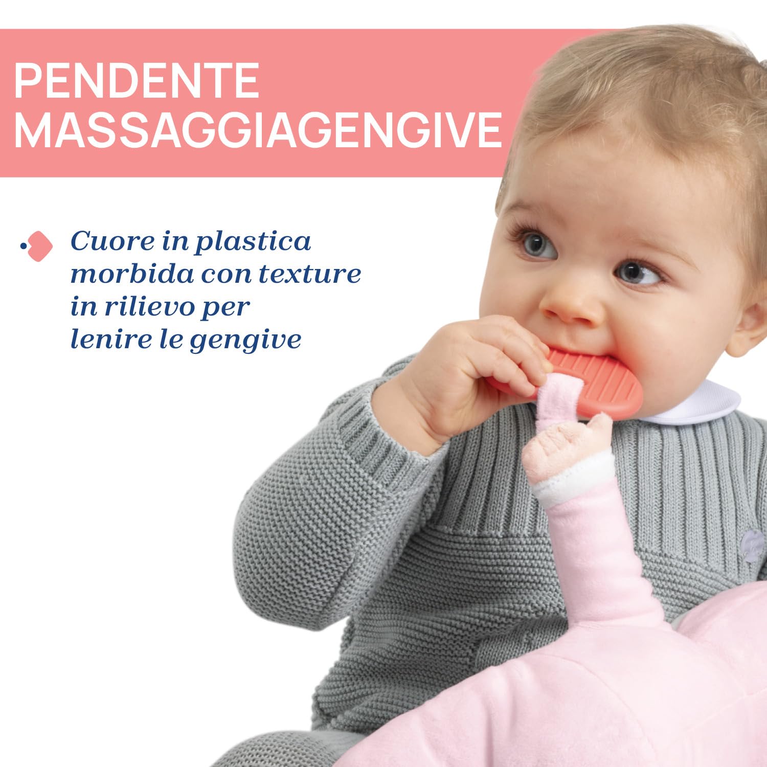 Chicco Gioco La Mia Prima Bambola, con Morbido Cuore Massaggiagengive per la Dentizione, soffice e Leggera, Lavabile in Lavatrice, Fantasia a Cuori, 0 Mesi+