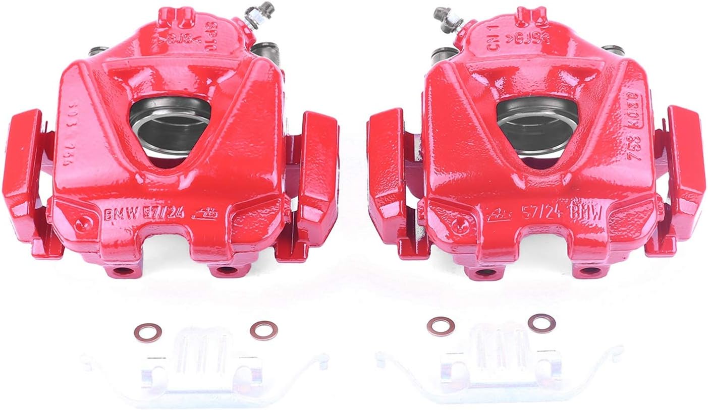 PowerStop Front Red Powder Coated Brake Caliper Pair For BMW 328i 2008-13 |328i xDrive 2009-13 |328xi 2008 |X1 2012-15 - High Temp Brake Caliper Upgrade, S3360