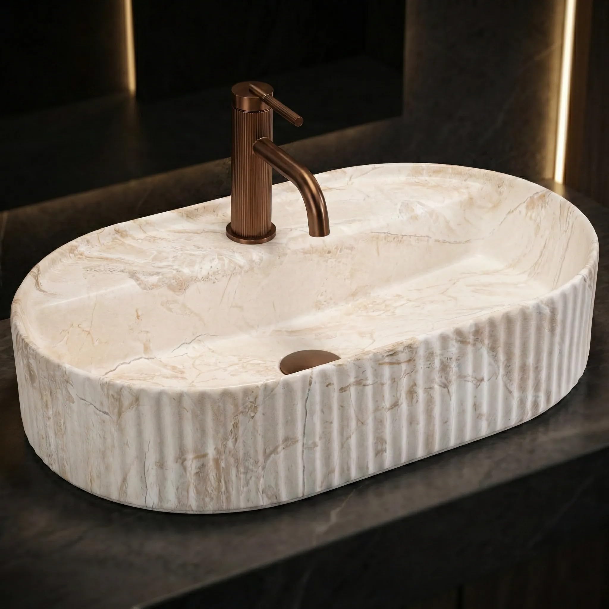 Rea - Lavabo da appoggio Marcela 60 Saturn Ovale - Ceramiche Sanitarie - Beige - 60 x 37 x 13,5 cm