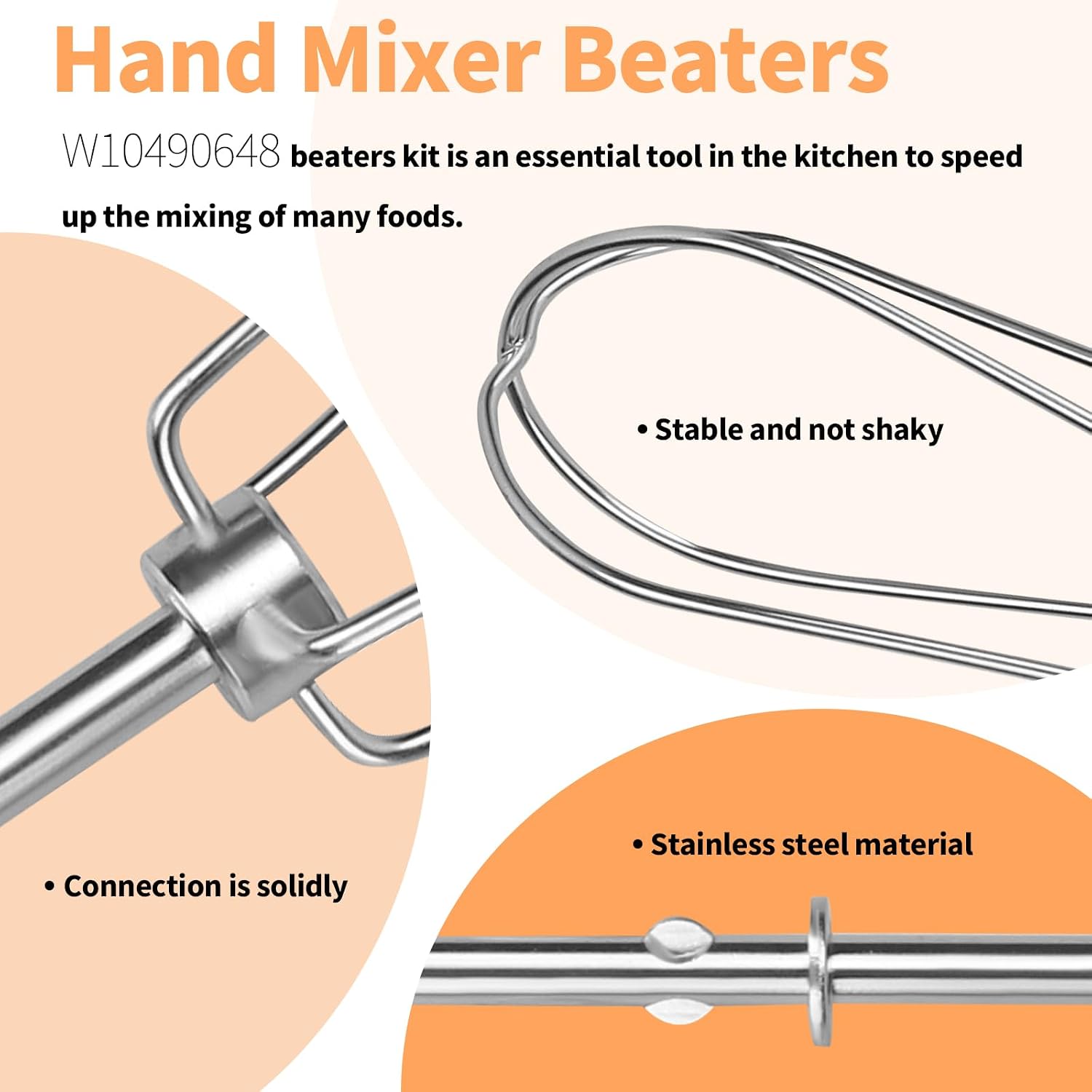 Hand Mixer Attachments Compatible with KitchenAid Hand Mixer KHM3 KHM5 KHM7 KHM9, Hand Mixer Turbo Beaters for Kitchenaid, with Whisk, Dough Hooks and Blending Rod Replacement (6 Pack)