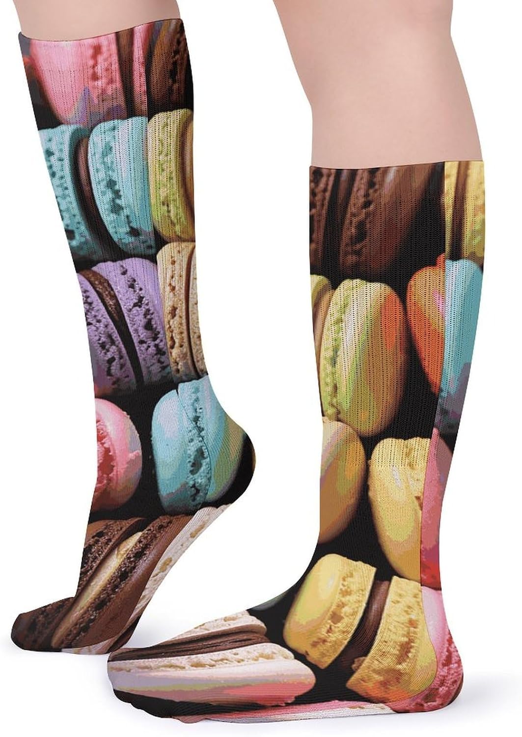 5-Pack Knee High Socks, 15.7 Inch Breathable Casual Socks Macaron Biscuit Flavored Pastries Stockings for Men Women