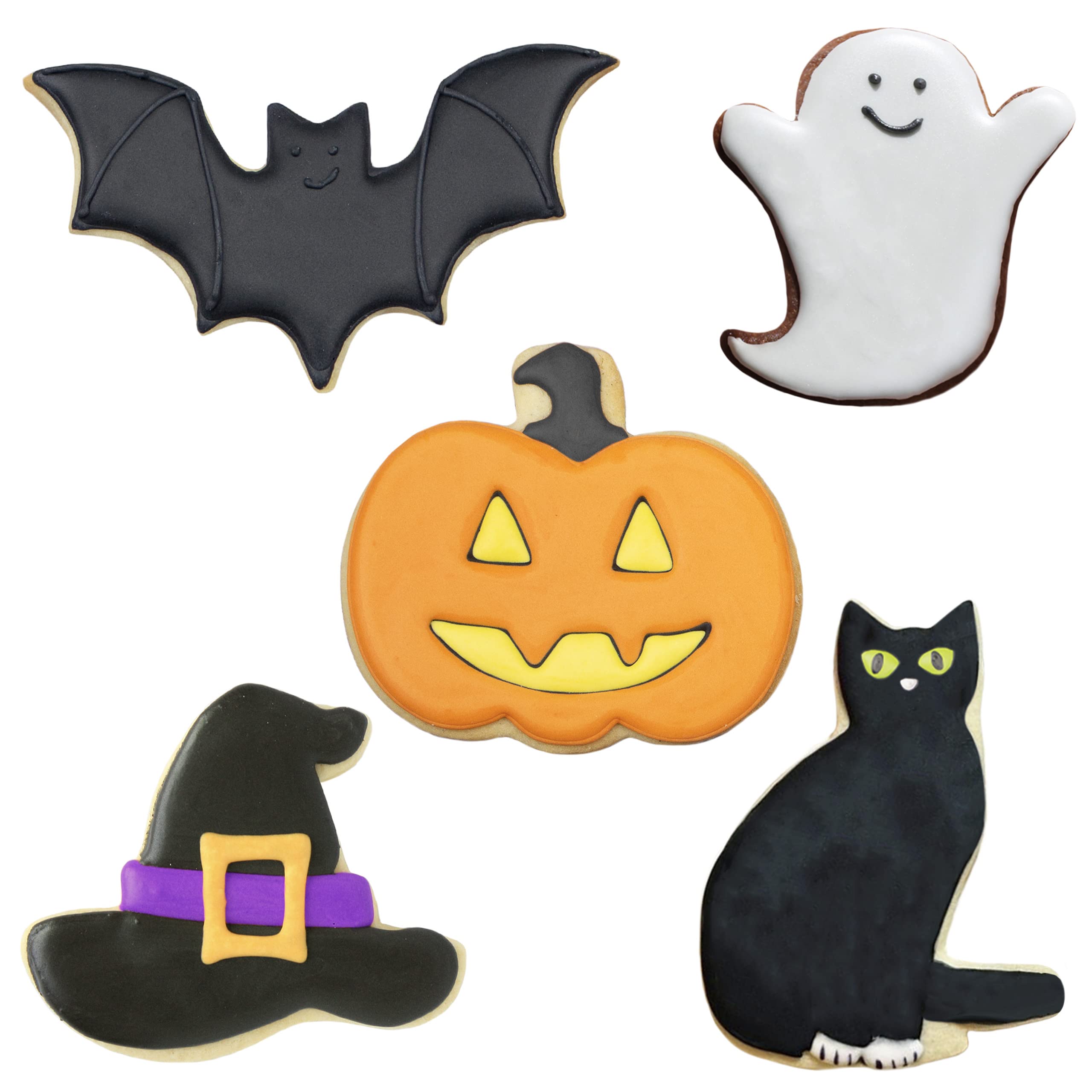 Halloween Cookie Cutters Premium 5-Pc. Set Made in USA by Ann Clark, Pumpkin, Ghost, Bat, Black Cat, Witch Hat - Image 4