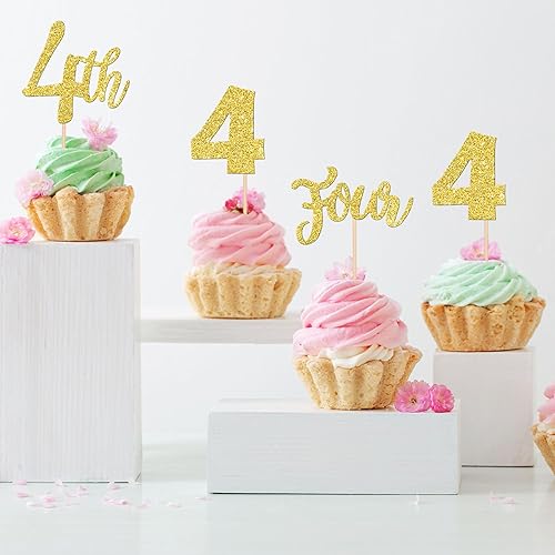 Miniatura 10 de 24 piezas de decoración de cinco cupcakes con purpurina para 5 cumpleaños número 5 cumpleaños cinco decoraciones de pastel para baby shower niños,