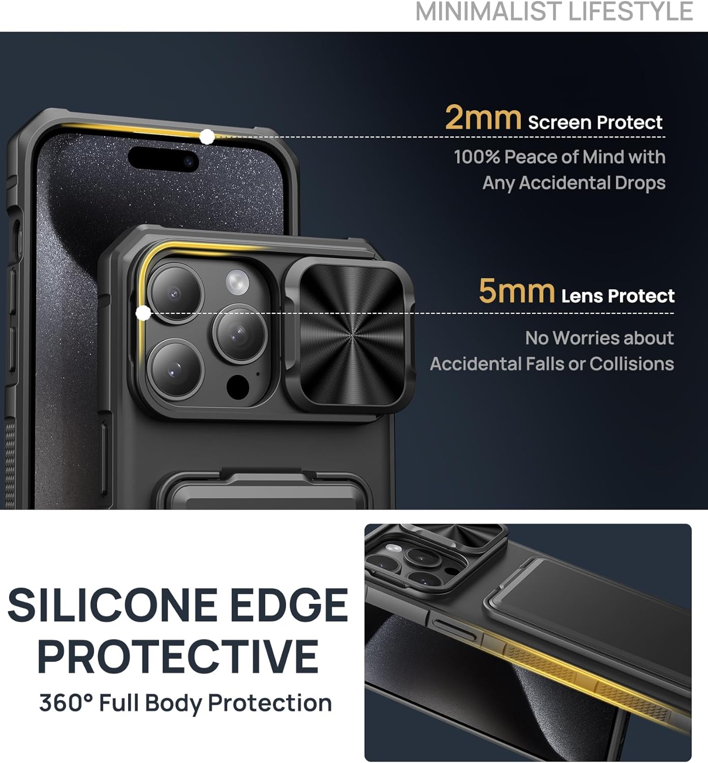 SSLOTSCASE for iPhone 15 Pro Max Case with Card Holder & Kickstand & Slide Camera Lens Cover & Camera Stand & Wallet, Military-Grade Heavy Duty Phone Case Cover for iPhone 15 Pro Max 5G 2023, Black - Image 7