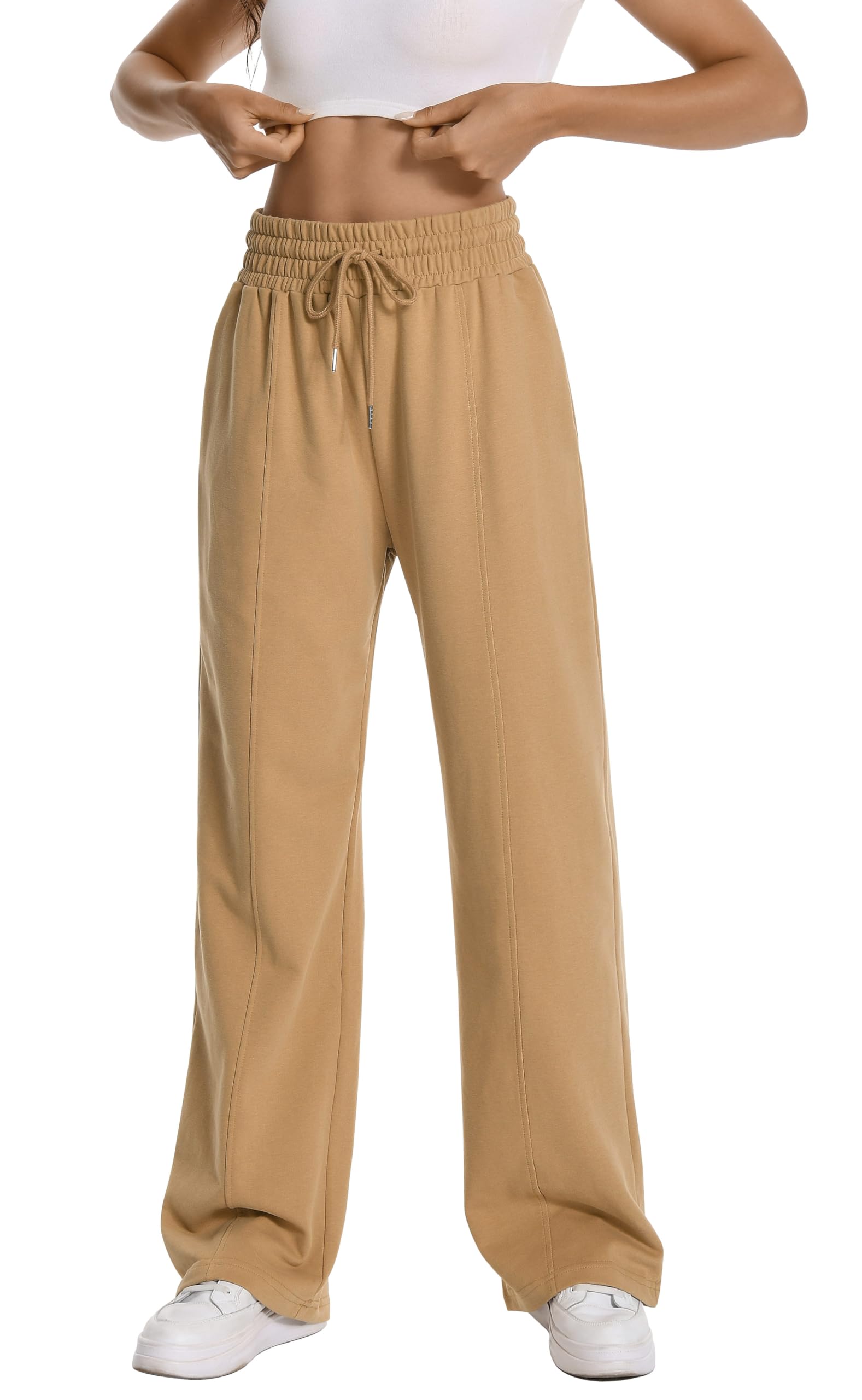 Exercise Hiking Stretch Women's Workout Active Long Sweatpants for Women Tall Sweat PJ Slacks Gym Cotton Athletic Snow Fall Pants 2024 Yoga High Waisted Work Trousers Golf Womens Joggers Khaki L