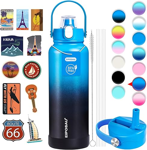 Miniatura 35 de Botella de agua aislada con tapa, bota y calcomanías, botella de acero inoxidable de 24 onzas, sin sudor, mantiene el frío las 24 horas, botella