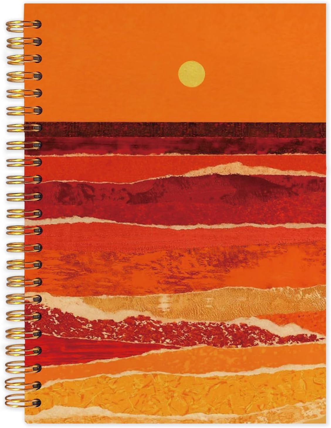 Boho Abstract Gold Beach Spiral Journal Notebook 5.5x8.3in, Abstract Sunset Ocean Beach Landscapes Notebooks for Note Taking, Gifts for Beach Lovers Hardcover Notebook Journal