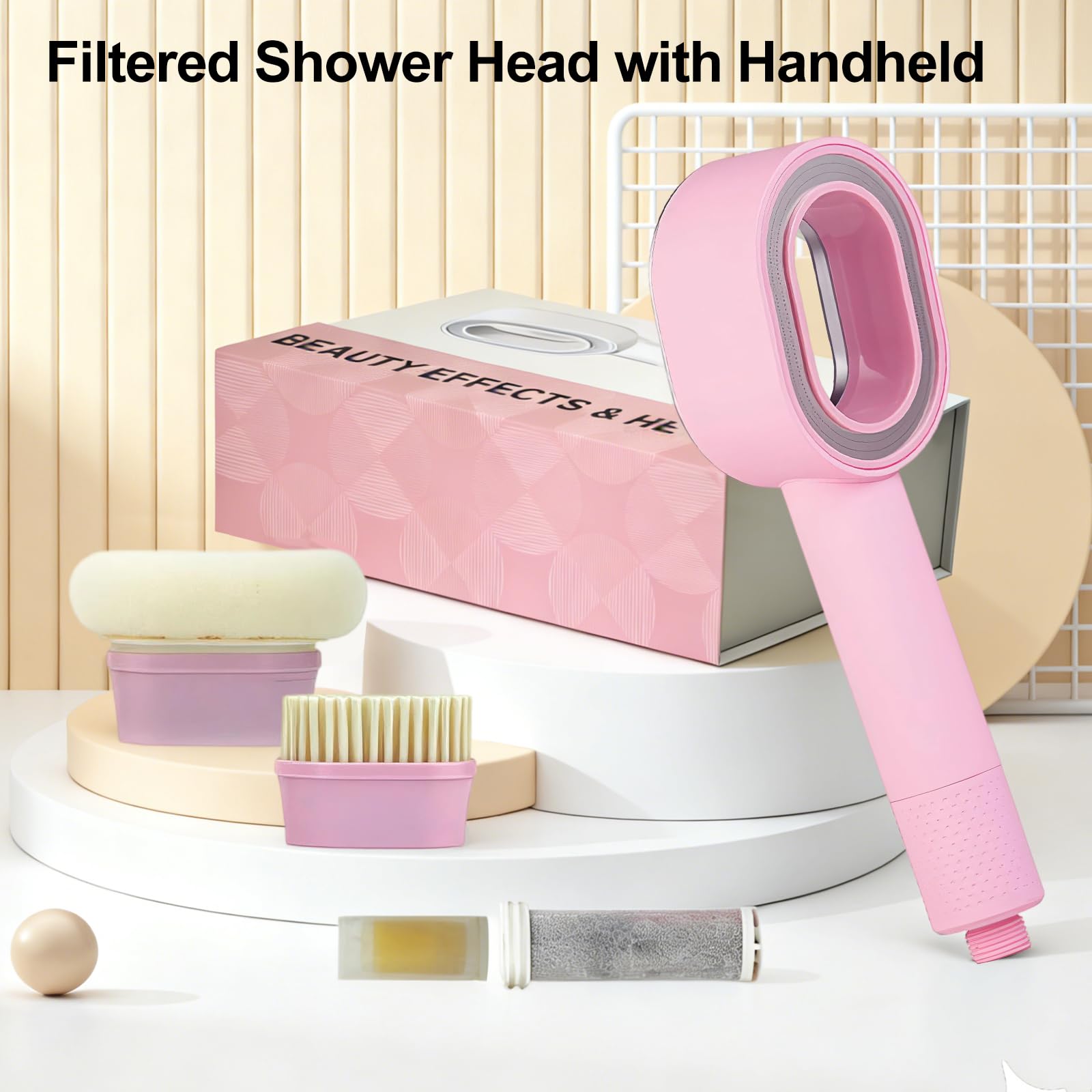 Filtersonic - Alcachofa de ducha 3 en 1 de alta presión con filtro, filtro contra la cal, filtro para aumentar la presión, con esponja para eliminar el agua dura, metal pesado (rosa)