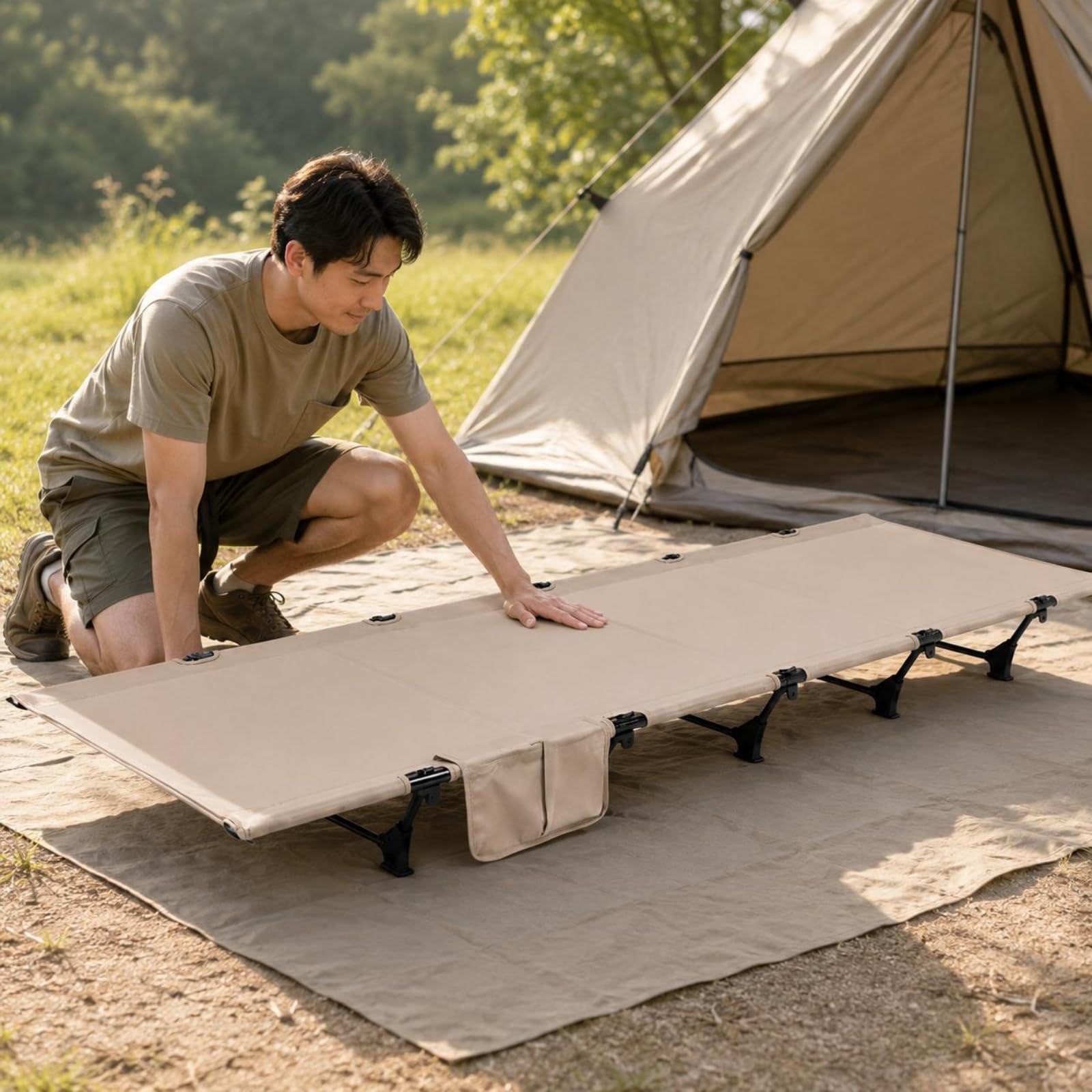 Gralara Letto da Campeggio Portatile Pieghevole Culla Lettino Rialzato Largo 65 Cm Struttura Robusta in Alluminio Carico 150 Kg Adatto a Campeggio Relax in, Nero