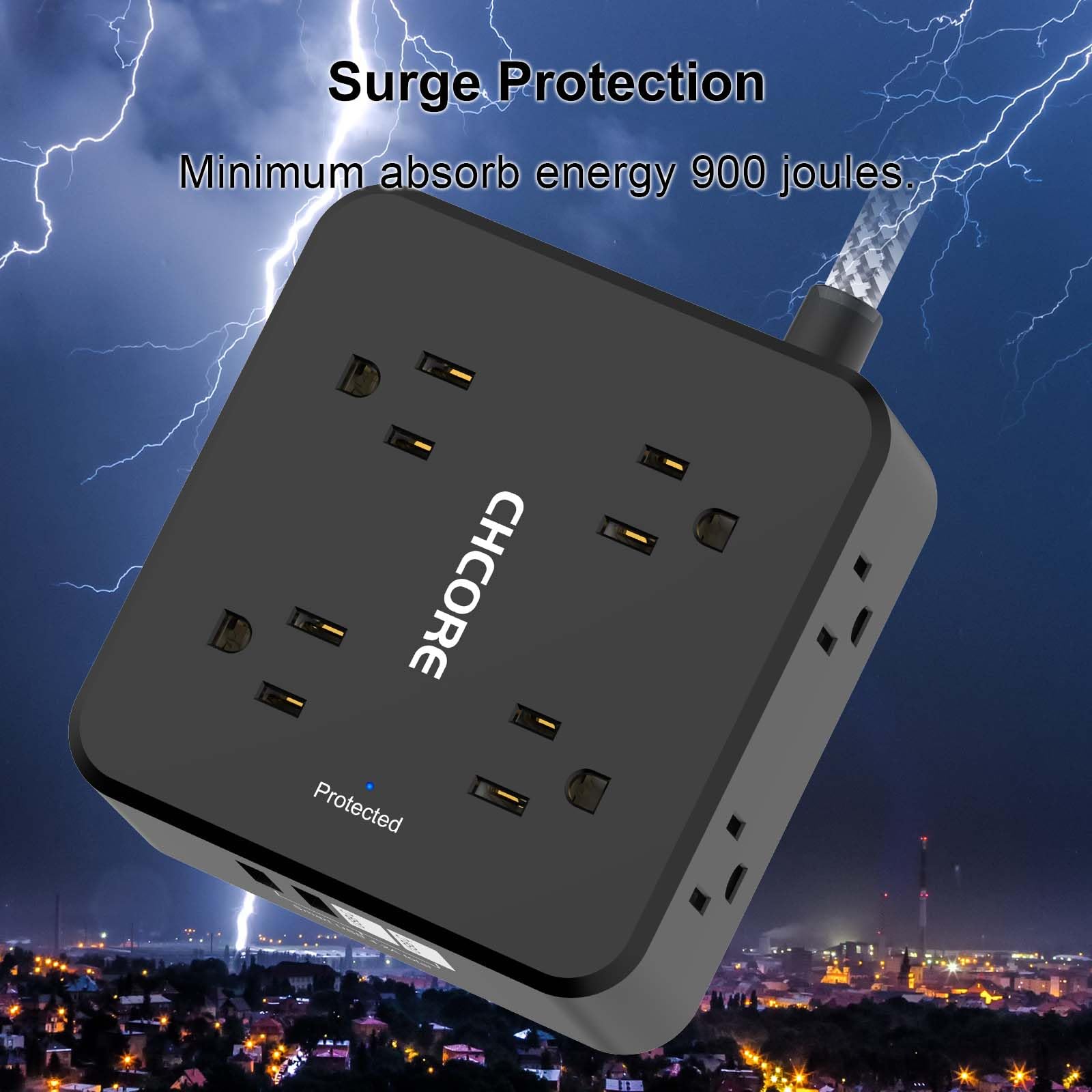 CHCORE 3M geflochtenes Verlängerungskabel mit 8 Steckdosen mit 4 USB-Ladeanschlüssen (2 USB C) Flachstecker Mehrfachstecker Verlängerungskabel Ladestation für Home Office