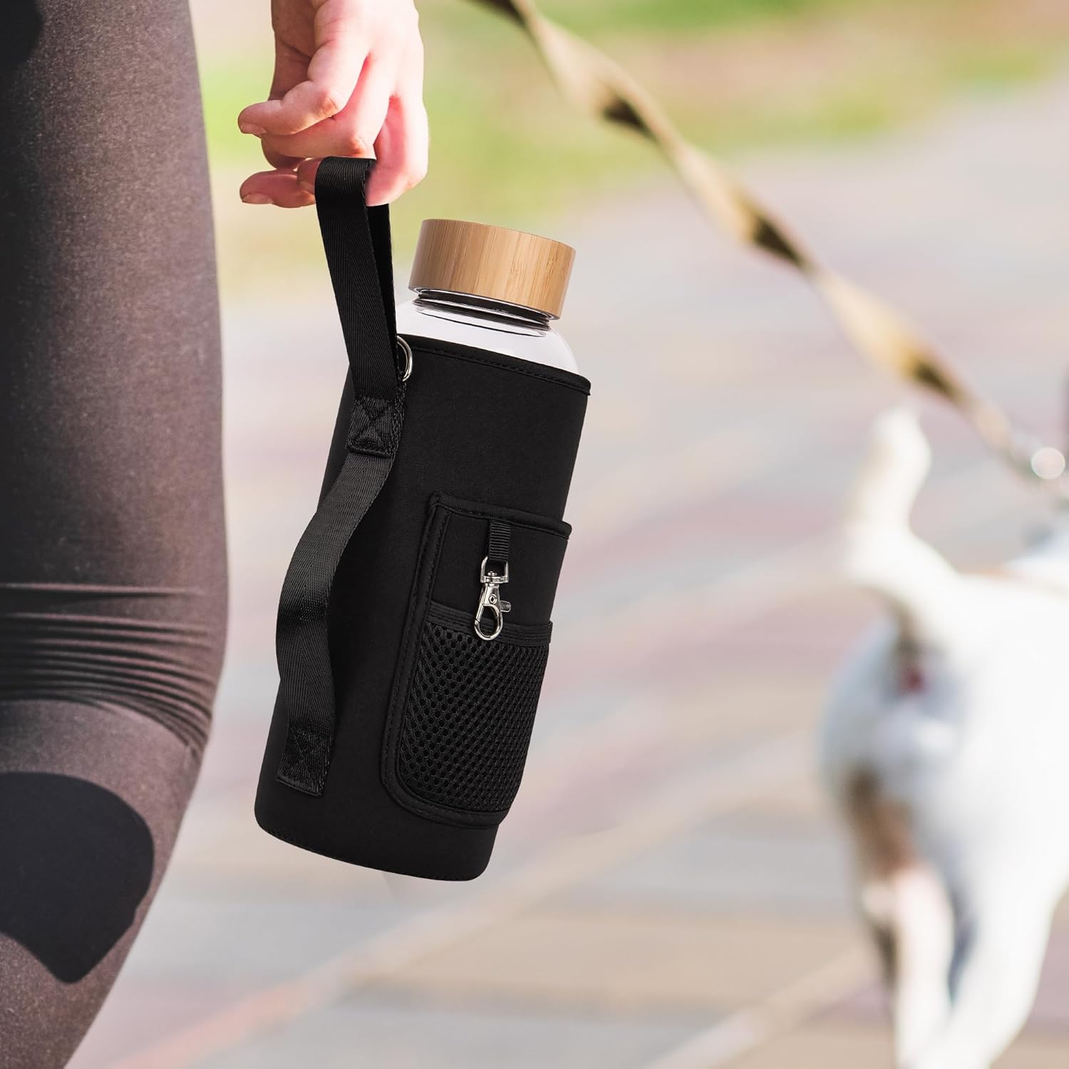 48 oz Sports Borosilicate Glass Water Bottle with Bamboo Lid with Neoprene Sleeve - Image 6