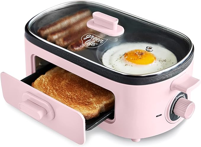 GreenLife 3-in-1 Breakfast Maker Station, Healthy Ceramic N…