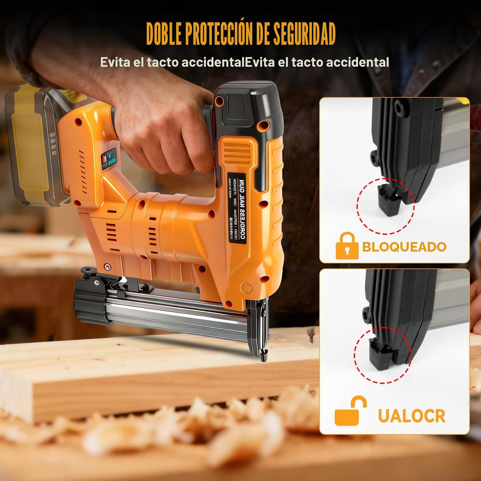 Clavadora inalámbrica de 18 GA compatible con batería Dewalt de 18 V y 20 V, pistola de clavos inalámbrica 2 en 1 mejorada, grapadora de batería con 1000 clavos y 1000 grapas para mejoras del hogar y