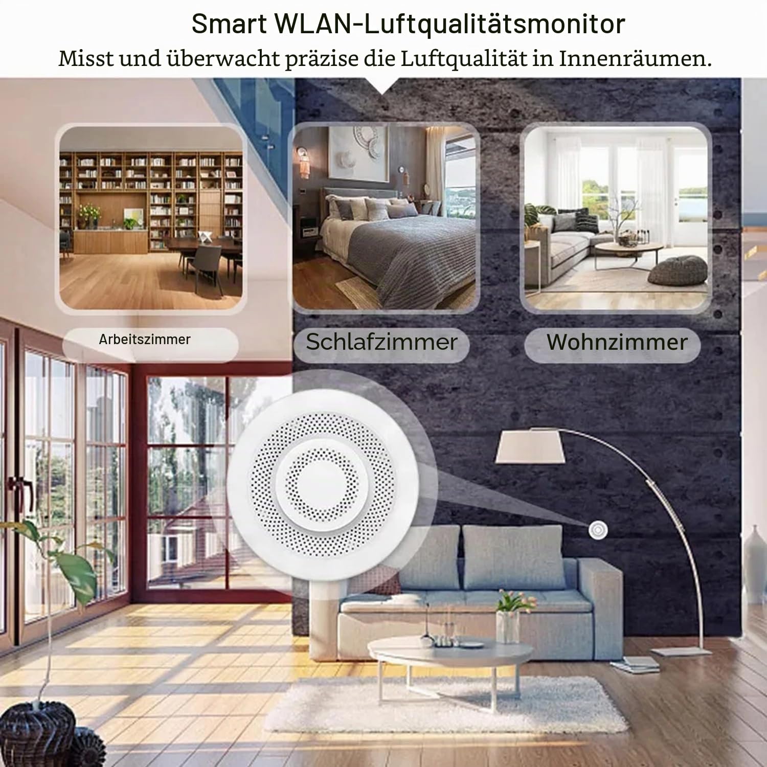 Smart Luftqualitätsmonitor: WLAN-Innenluftqualitätsmesser erkennt CH2O, CO2, VOC, Temperatur und Luftfeuchtigkeit, App-Steuerung, Thermometer-Feuchtigkeitsmonitor für Smart-Home-Automatisierung