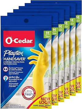 قفازات Playtex HandSaver، ألوان جريئة، مقاسات 7-1/2-8، عبوة متوسطة الحجم من 6 قطع