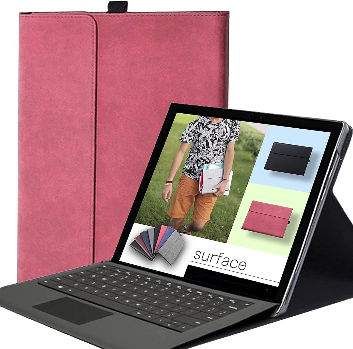 Protective Case for Surface Pro11/Pro 10/Pro 9 Tablet, Shockproof Folio Flip Rugged Military Grade Business Cover With Pen Holder, Compatible With Type Cover Keyboard (Wine Red)