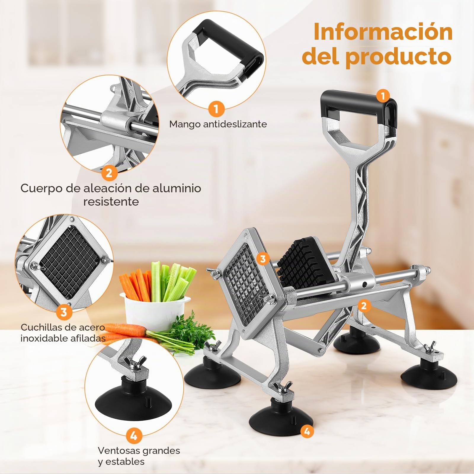 Cortador Patatas Fritas Manual, Cortadora Patatas Industrial, con Cuchillas de Acero Inoxidable de 6mm, 9mm, 13mm, Cortador de Papas para Patatas, Verduras y Frutas para Uso Doméstico