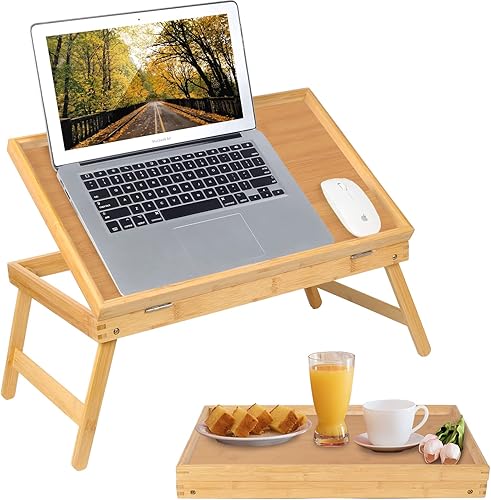 Bandeja de cama para desayuno, bandeja de comida con patas plegables, bandeja de cocina para escritorios de regazo, portátil, computadora, sofá,