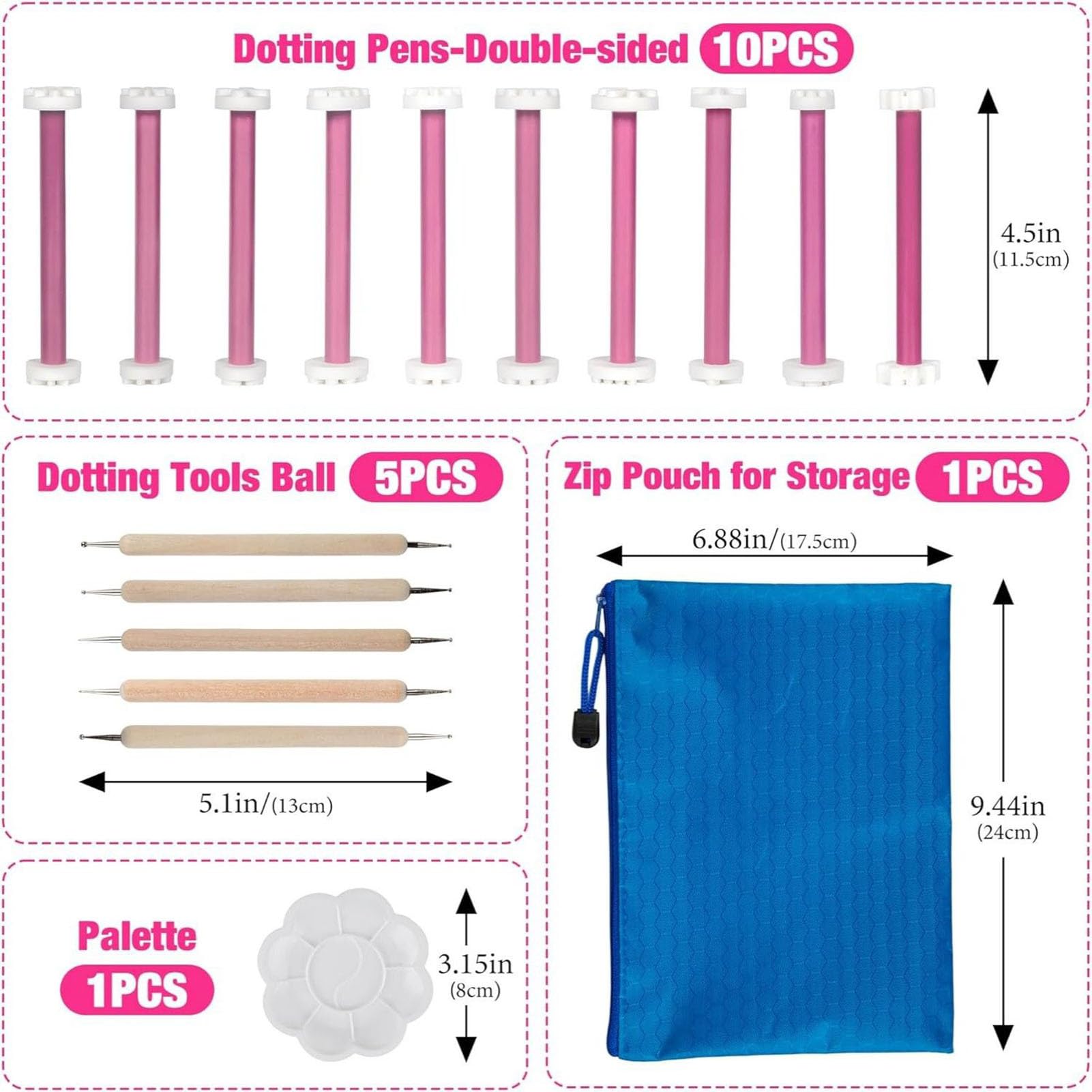 Strumento a petali di fiori per pittura a punti, 20 pezzi di forniture per goffratura, 1 set, kit di penne per puntini, strumenti per pittura a puntini, artigianali precisi, per biglietti