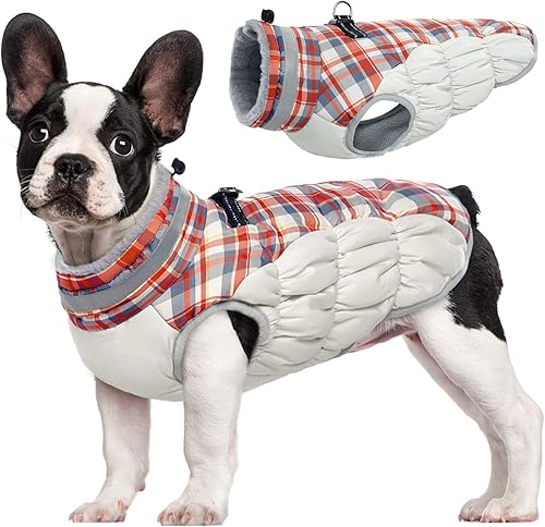 FUAMEY Abrigo de invierno para perro chaquetas para perros con arnés para clima frío abrigos con relleno para perro chaleco impermeable resistente