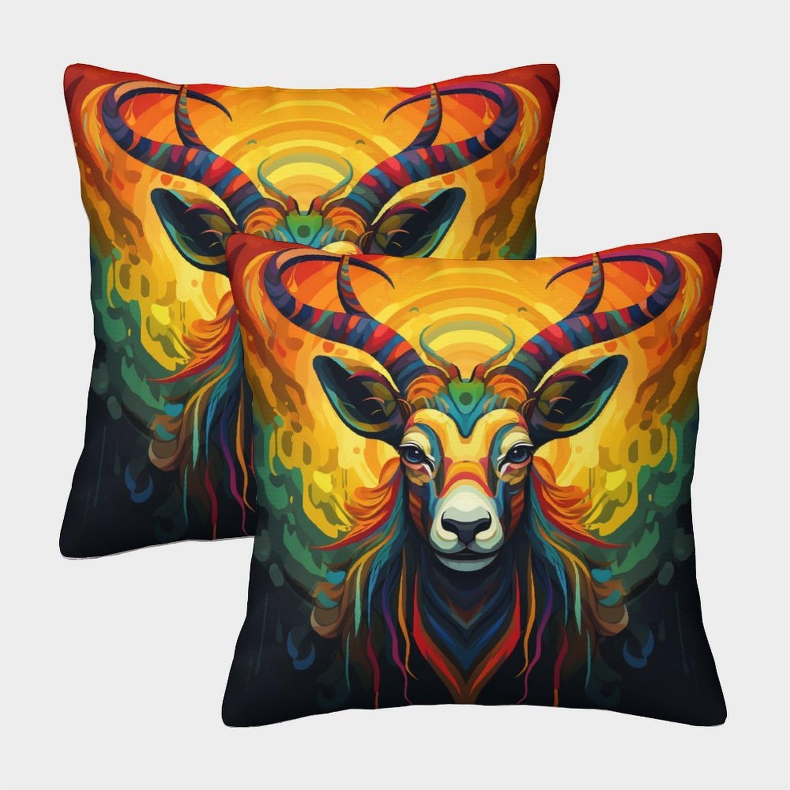 kaiyun 2 Pack Twisted Antelope Pillow Case 3D Printed Cushion Box Suitable for Home Living Room Decoration Car Pillow Case 45x45cm