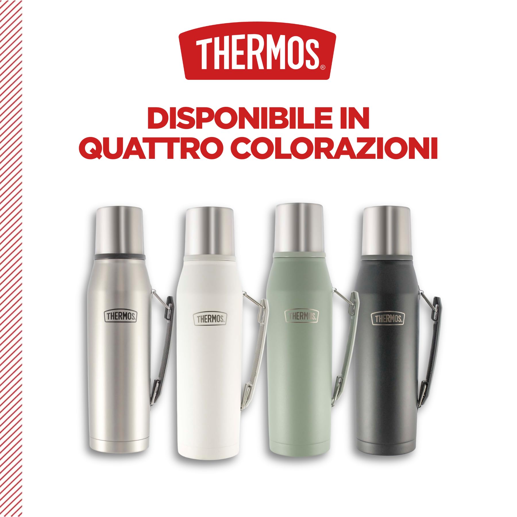 THERMOS - CORTINA - Botella isotérmica de acero inoxidable con mango y base antideslizante, tratamiento True-Coat, 1,3 l (Matte Gray)