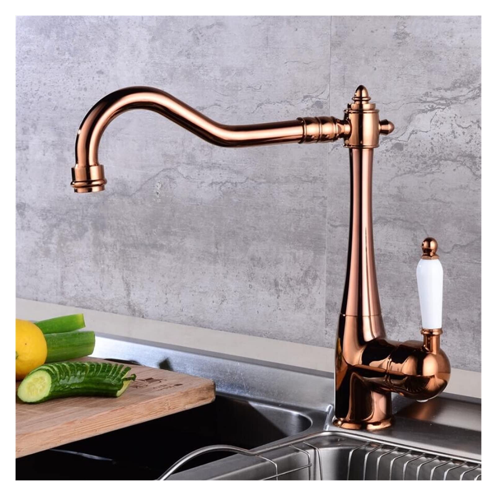 Grifo de Cocina, Grifo de Cocina de un Solo Asiento, Grifo de Fregadero de Cocina de un Solo Orificio, caño Giratorio, Mango de cerámica, Grifo de latón Dorado/níquel Comfortable Anniversary