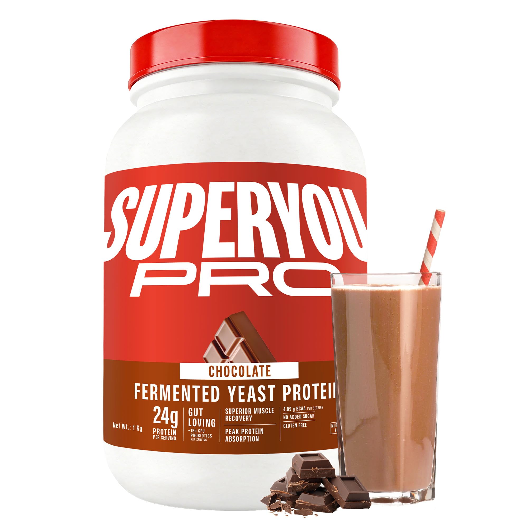 Superyou Pro Fermented Yeast Protein 1kg | 24g Protein| Chocolate | Peak Absorption | Superior Muscle Recovery | Gut Friendly + 1Bn CFU Probiotics | PDCAAS of 1-picture-21